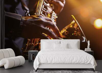 hand hold saxophone musician playing jazz music Wall mural