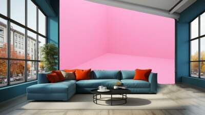 Bright pink empty room corner studio background, 3D rendering illustration. Backdrop for product display Wall mural