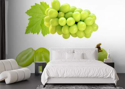 Set of cutout beautiful bunch of fresh green Shine Muscat grape  isolated on white background Wall mural