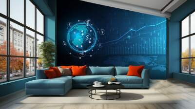 Stock market exchange analysis or forex graph business and money transfer global Wall mural