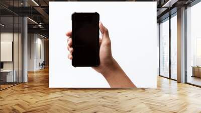 Asian person holding a mobile smartphone. Wall mural