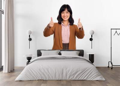 young confident asian woman, professional entrepreneur showing thumb up in approval, recommending, s Wall mural