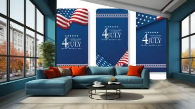 Mobile phone american flag illustration for america united states national day 4th july with blue background Wall mural