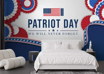 Vector banner design template with american flag and text on dark blue background for Patriot Day. vector poster. Patriot Day, September 11, We will never forget Wall mural