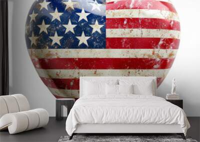 3D heart shaped American flag, American Independence day concept Wall mural