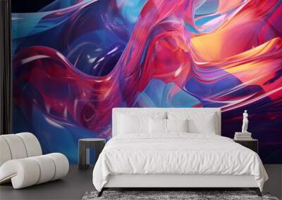 Abstract fluid 3d holographic iridescent neon glow curved wave in motion dark background. Gradient design for banners, backgrounds, wallpapers and covers. Generated AI Wall mural