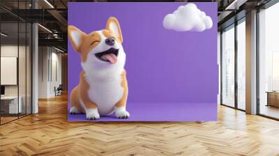 Portrait of a dog sitting, 3d rendering on purple background Wall mural