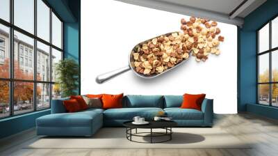 Breakfast cereal flakes in metal scoop isolated on white background. Wall mural