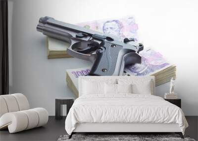 Handgun and money. Wall mural