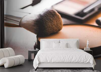 The makeup powder and brush. Wall mural