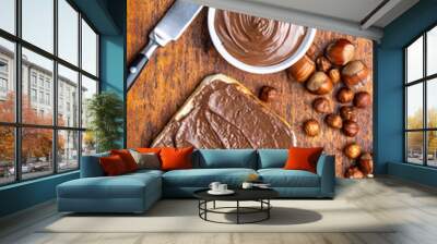 Toast bread with hazelnut spread. Sweet chocolate cream. Wall mural