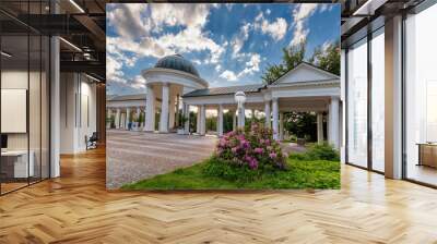 Colonnade (Kolonáda in Czech) of the cold mineral water springs Caroline and Rudolf - center of the famous small west Bohemian spa town Marianske Lazne (Marienbad) - west part of Czech Republic,Europe Wall mural