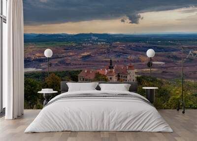 State Chateau Jezeří near Most with brown coal mines in the background - Czech Republic, Europe Wall mural