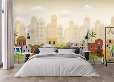 Oriental city illustration Wall mural