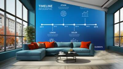 Vector timeline infographic with unfocused background and report Wall mural