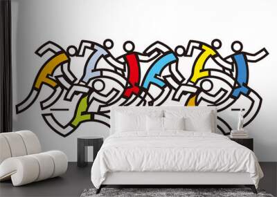   Running racers, marathon.  Colorful abstract stylized illustration of eight runners.Isolated on white background. Vector available. Wall mural