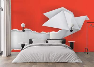 Origami bird ripping paper Wall mural