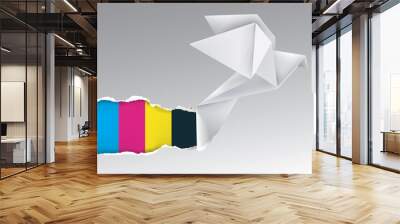 Origami bird with print colors Wall mural