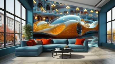 Futuristic floating car with illuminated design Wall mural