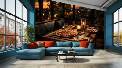 romantic pizza dinner table for two. generative ai Wall mural