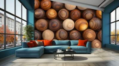 a seamless pattern of wooden spheres Wall mural