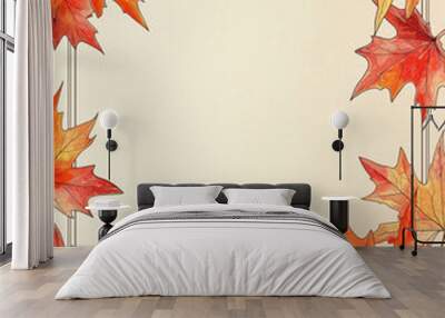 A vector illustration of an autumn maple leaf poster frame. Wall mural