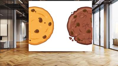 Chocolate chip cookies different level of cooked. Perfect and over cook cookies cartoon vector illustration isolated on white background. Dry cookies. Wall mural