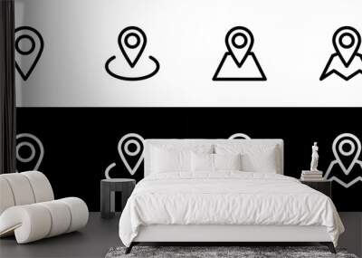 Location icon set. Flat design icon collection isolated on black and white background. Wall mural