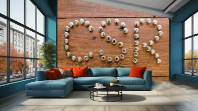 corporate social responsibility (CSR) metal button on wood backg Wall mural