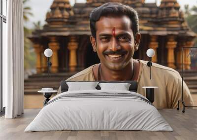 Portrait of a South Indian person in temple Wall mural