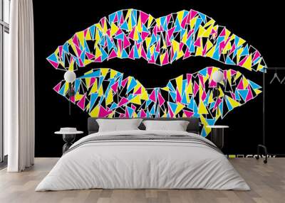 cmyk vector pop art kiss on black background Wall mural