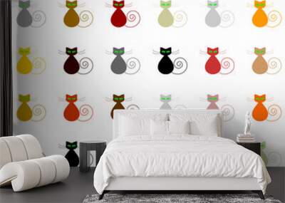 patchwork background with cats silhouettes Wall mural