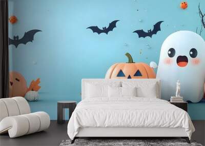 Adorable Kawaii Halloween Costumes with Big Bright Eyes and Sweet Spooky Designs  Photography Concept with Copy Space for Text Wall mural