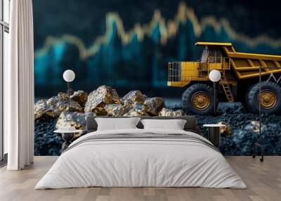 Commodity Price Fluctuations Driven by Global Markets and Resource Demand Impacting the Mining Industry with Heavy Equipment Transportation and Industrial Workflow Processes Wall mural