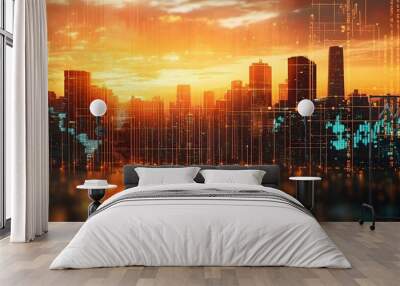 Globalized economy driven by technological innovations and digital advancements creating new opportunities and prosperity in evolving markets and industries Wall mural