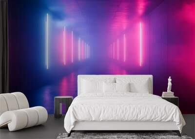 Haunted House with Futuristic Sci Fi Neon Lit Corridors and Atmospheric Photography Concept with Copy Space for Text Wall mural