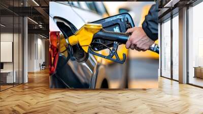 Inspecting a car s fuel system for potential leaks ensuring safety and optimizing efficiency  The image shows a mechanic using tools to carefully examine the various components of the fuel system Wall mural