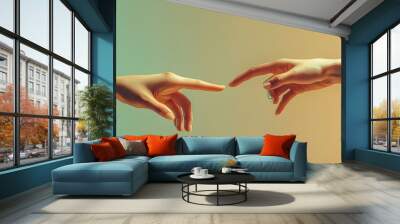 Two hands reaching towards each other in an abstract minimalist composition symbolizing the concept of desire and the emotional distance between individuals Wall mural