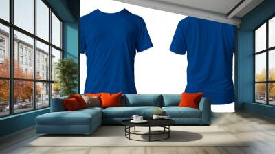 Blank blue clean t-shirt mockup, isolated, front view. Empty tshirt model mock up. Clear fabric cloth for football or style outfit template. Wall mural