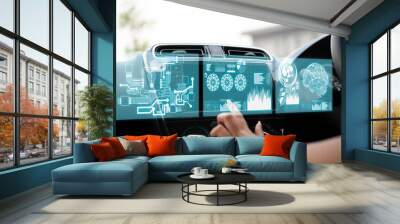 futuristic vehicle and graphical user interface. intelligent car. connected car. internet of things. Wall mural