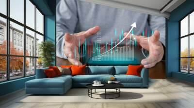 Stock market, Business growth, progress or success concept. Businessman or trader is showing a growing virtual hologram stock, invest in trading. Wall mural