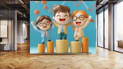 Business team celebrating financial success, rising charts, 3D illustration Wall mural