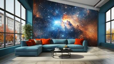 Cluster of blue giant stars surrounded by cosmic dust clouds, stars, stellar birthplaces Wall mural