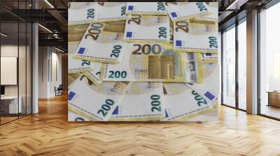 200 euro banknotes lined up on the background Wall mural