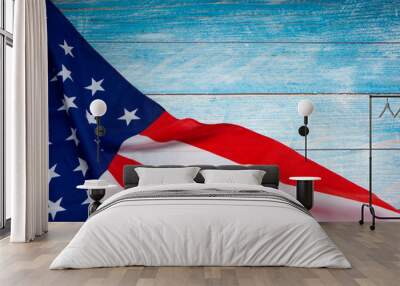 American flag on blue wooden Wall mural