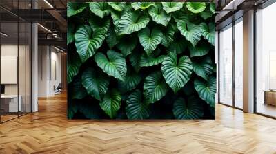 Abundance of green tropical leaves seamless pattern background, plant and trees concept Wall mural