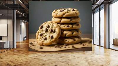 Stack of chocolate chip cookies on brown paper, food and bakery concept Wall mural