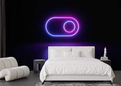 Blue and purple neon light icon isolated in black background. Vibrant colors, laser show. 3d rendering - illustration. Wall mural