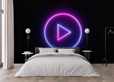 Blue and purple neon light icon isolated in black background. Vibrant colors, laser show. 3d rendering - illustration. Wall mural