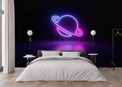 Blue and purple neon light icon isolated in black background. Vibrant colors, laser show. 3d rendering - illustration. Wall mural